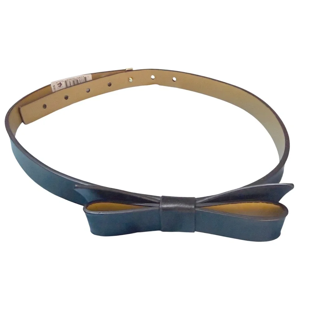 NWT Kate Spade New York Womens 0.75 Inch Bow Belt Black Leather‎ Small